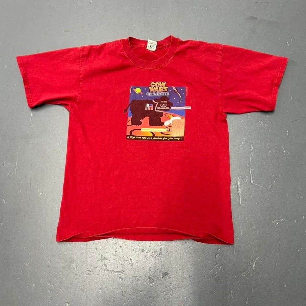 Vintage 90s y2k Cow wars Star Wars parody cow big print graphic humor tshirt